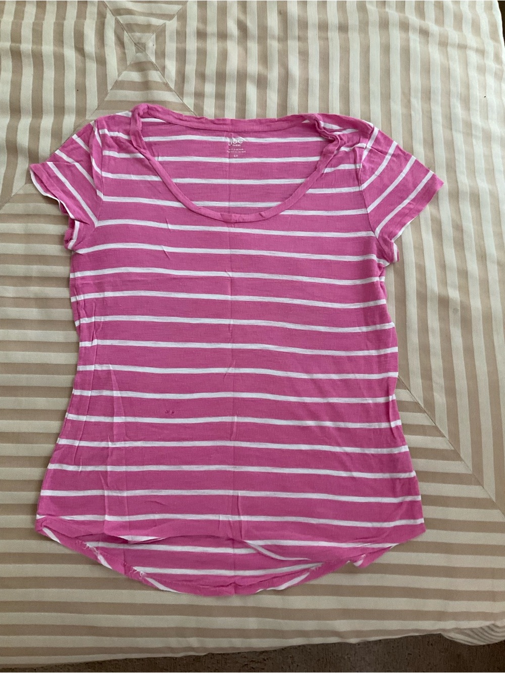 FREE!! Joe Fresh Pink and White Striped Short Sleeve Scoop Neck Tee